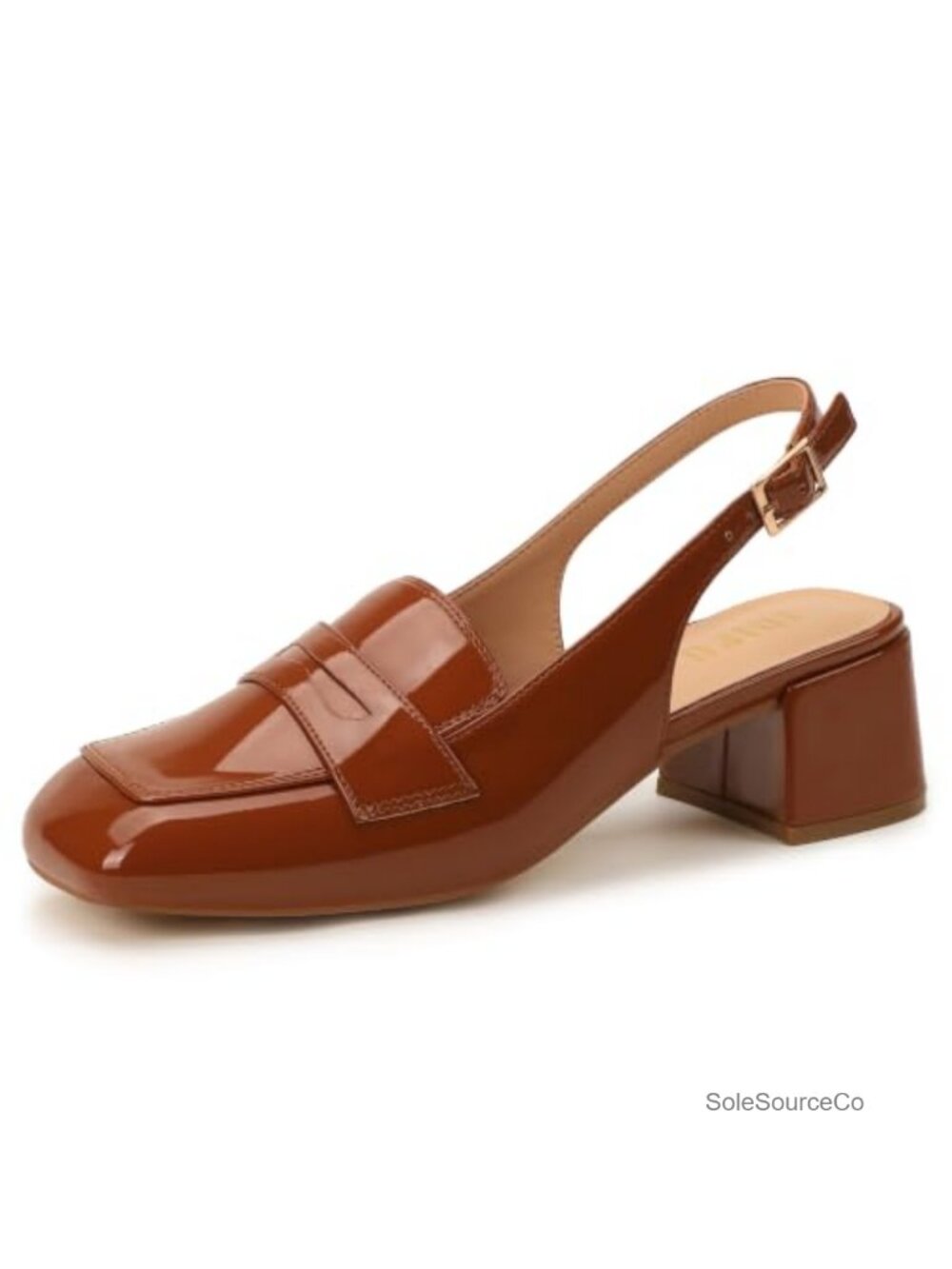 IDIFU Women's Low Block Heeled Penny Loafers Closed Toe Slingback Pumps